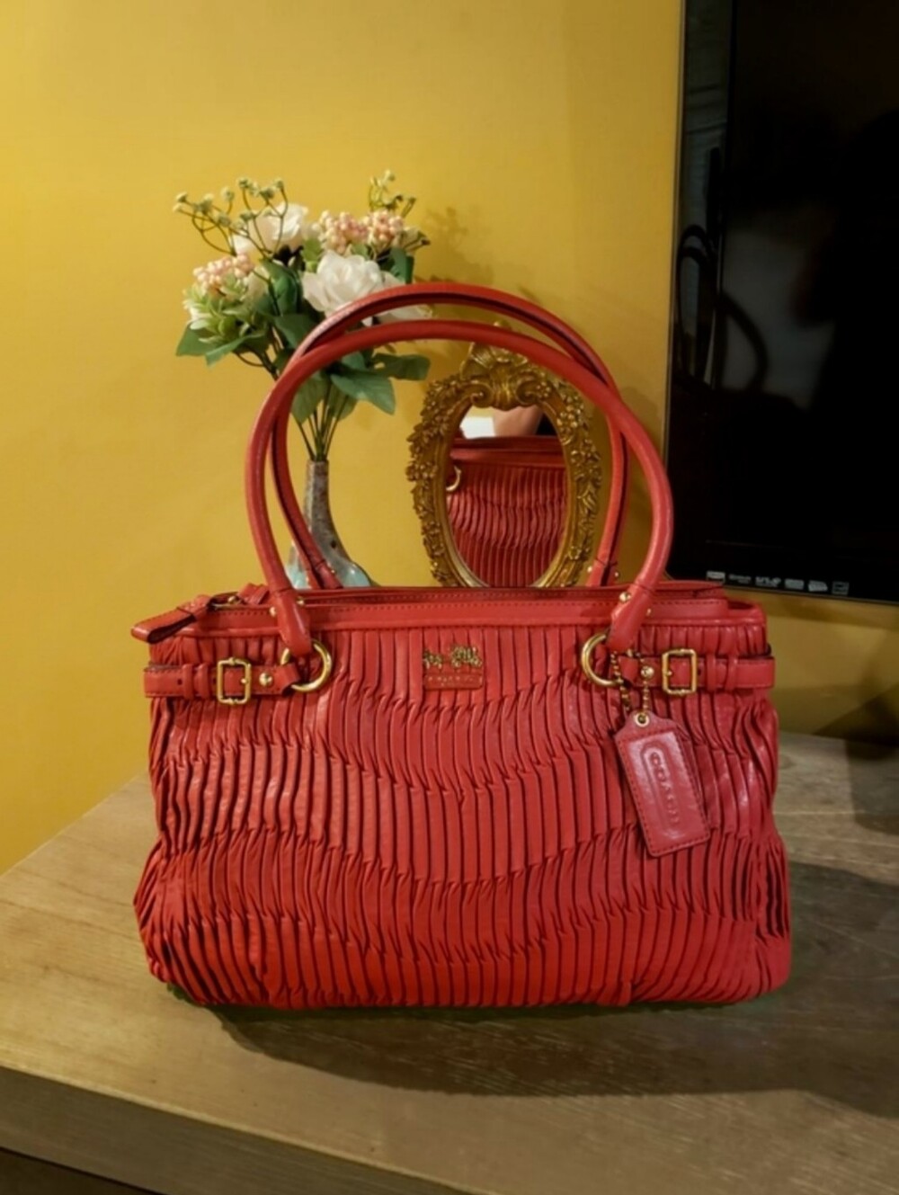 Coach Madison Gathered Leather Sophia Satchel – Vermillion Red w/ Dust Bag NWOT! - Picture 2 of 11